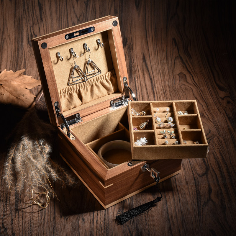 Yao peach(Jewelry)Black Walnut Solid wood double-deck square Jewelry box Jewellery Bracelet storage box Lockin the Accessories/Fashion Jewelry, Jewelry storage , Jewelry Box  category - from Buy2taobao.com to provide professional Taobao agent buy service