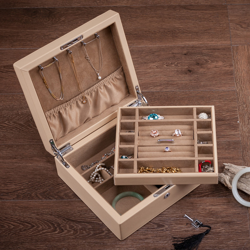 夭桃（饰品）公主欧式超纤皮革双层首饰盒皮质珠宝收纳盒生日礼物