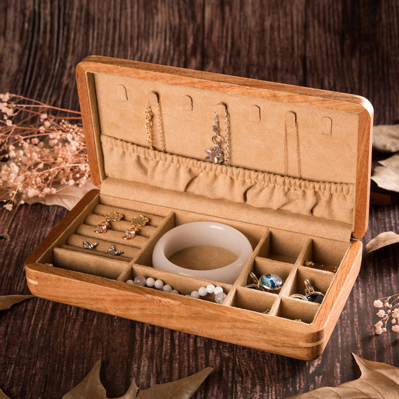 夭桃非洲花梨木纯实木质旅行小首饰盒珠宝手镯耳环项链饰品收纳盒