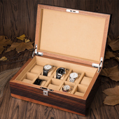 夭桃 饰品 水晶钢琴烤漆木质手表盒首饰收纳收藏盒带锁节日礼品