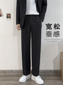 子男士 直筒西裤 半松紧休闲裤 春夏垂感宽松裤 高级九分阔腿显瘦长裤