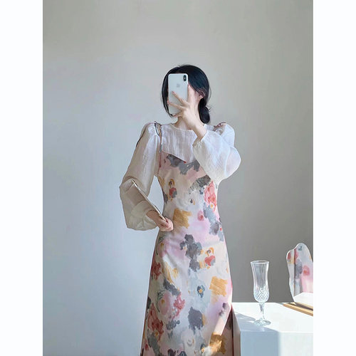 甜美茶歇法式碎花吊带裙套装
