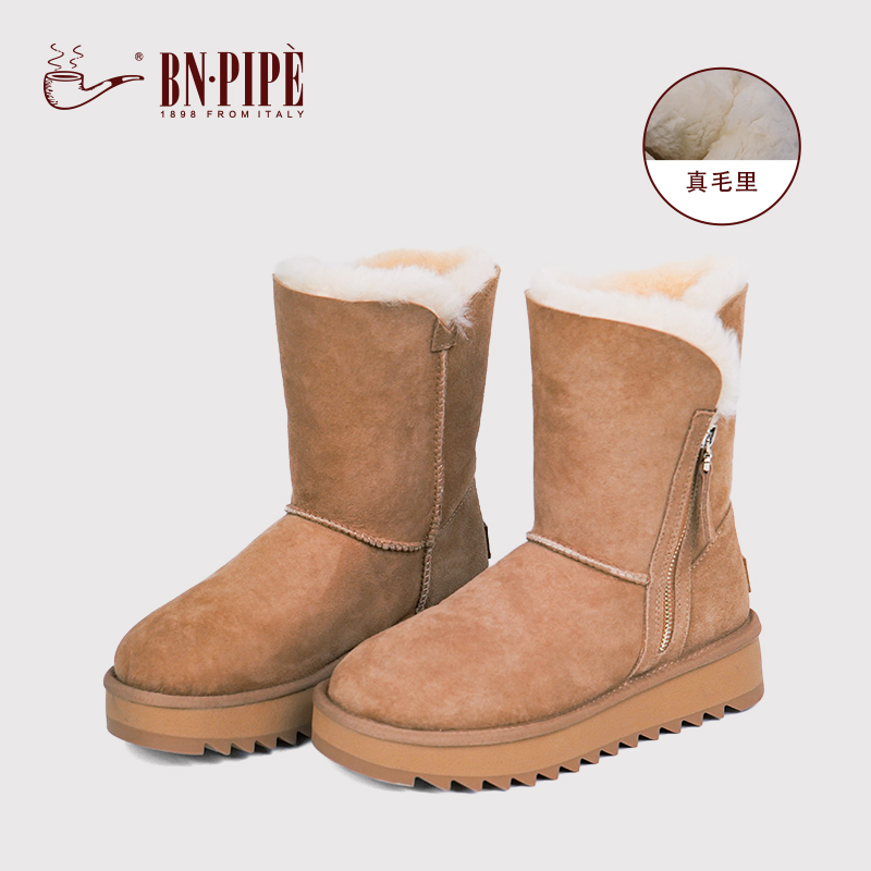 百年烟斗皮毛一体羊毛雪地靴女款