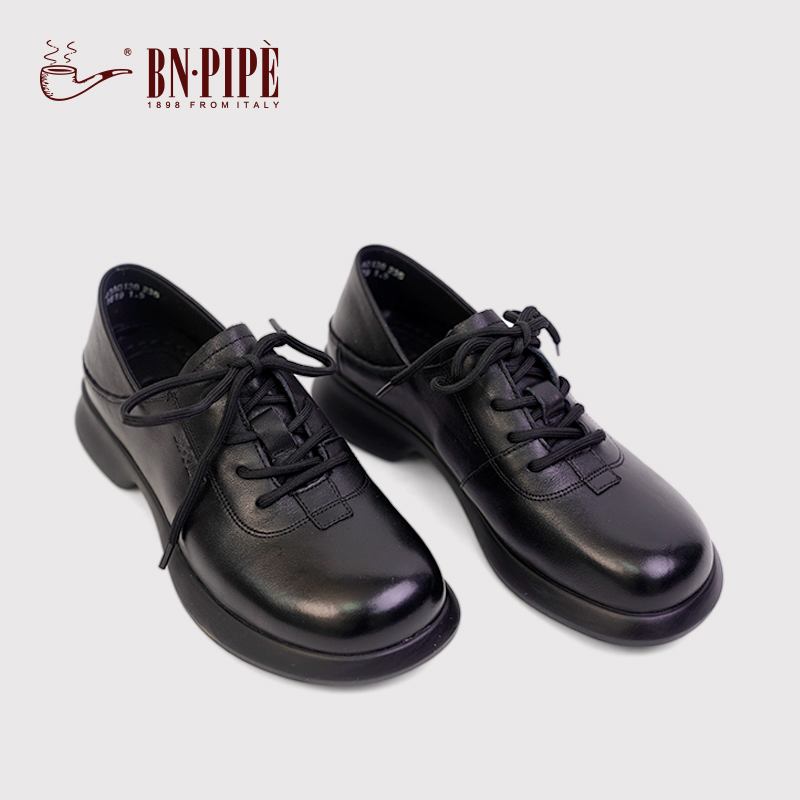 黑色宽头小皮鞋百搭女士女鞋软底