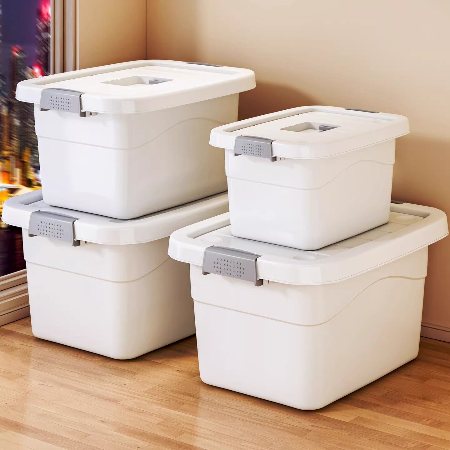 塑料收纳箱收纳筐大容量超大带盖整理盒奶瓶储物箱子家用加厚加硬