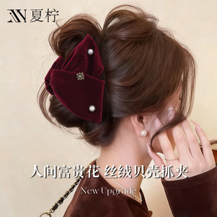 2026巨好看 独特漂亮发夹后脑勺轻奢风 红色三角抓夹女高级感新款