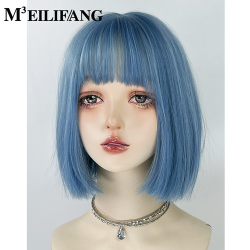 一刀切短发蓝色潮酷帅气亚比假发