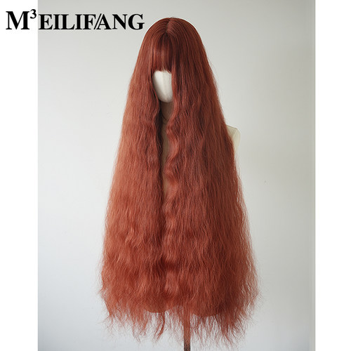 一米超长橘红色羊毛卷假卷发假发