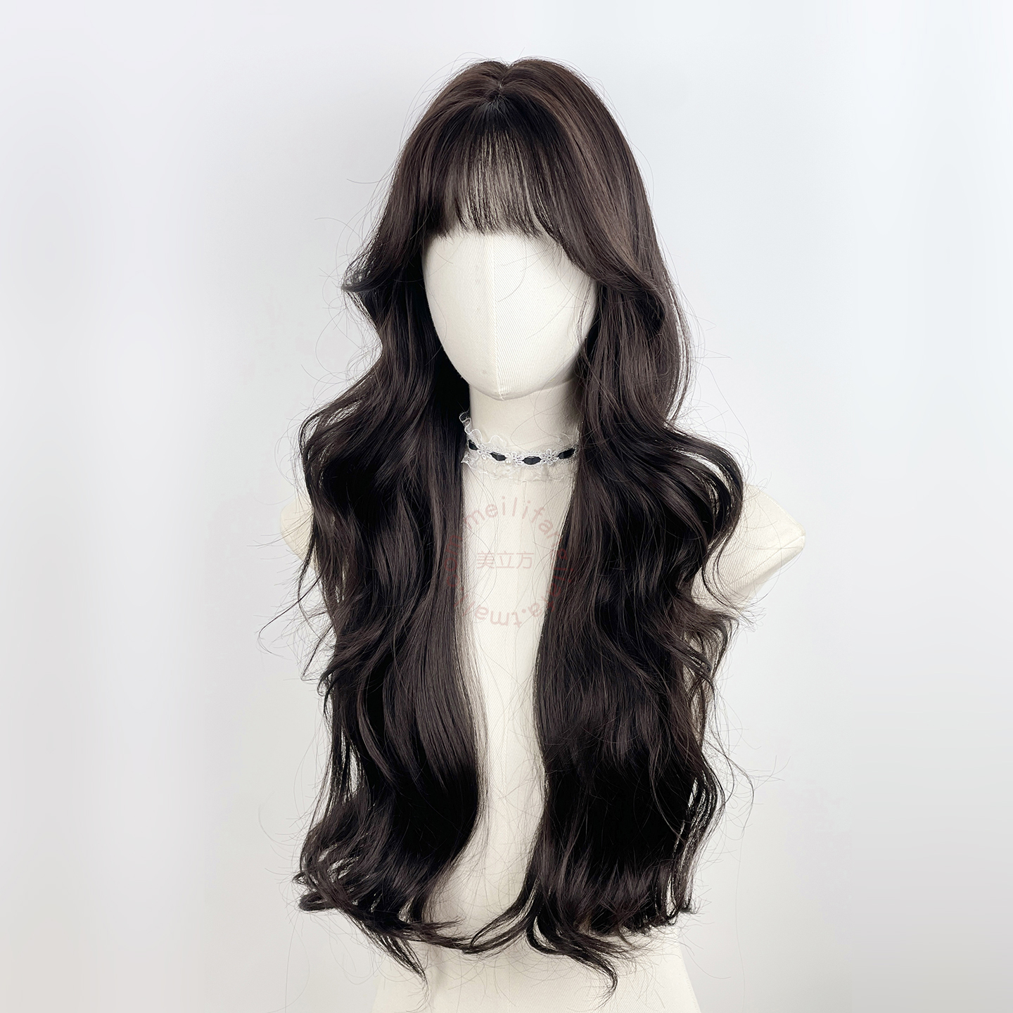 美立方复古黑色大波浪假发全头套