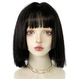 公主切假发短发全头套女二次元动漫姬发水母头两刀切黑长直lolita
