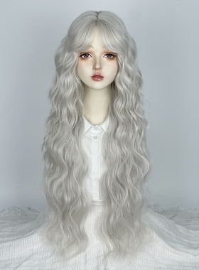 超长银白色假发全头套女lolita大波浪水波纹日常自然高层次长卷发