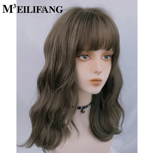 冷棕色中长蛋卷整顶假发女全头套