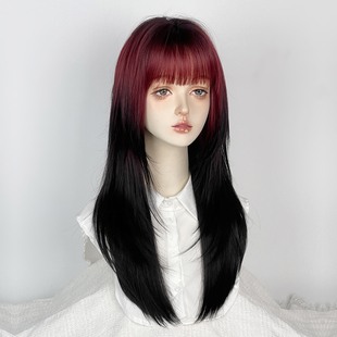 黑红渐层假发全头套女长直发亚文化日常水母头高层次哥特lolita