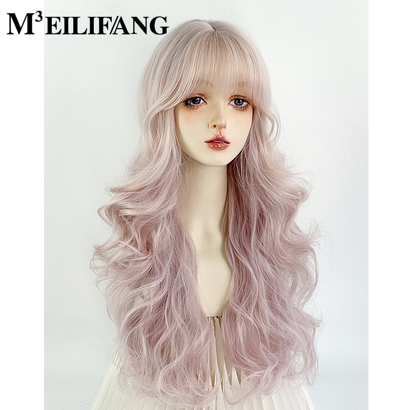 粉色芭比卷发lolita彩色整顶假发