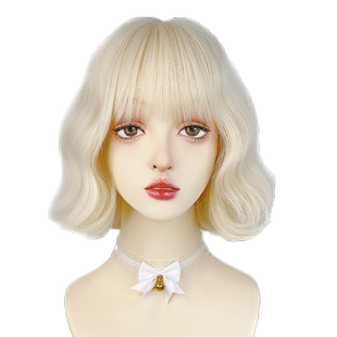 短卷发羊毛卷假发女短发白金色法式蛋卷头lolita自然浅色全头套式