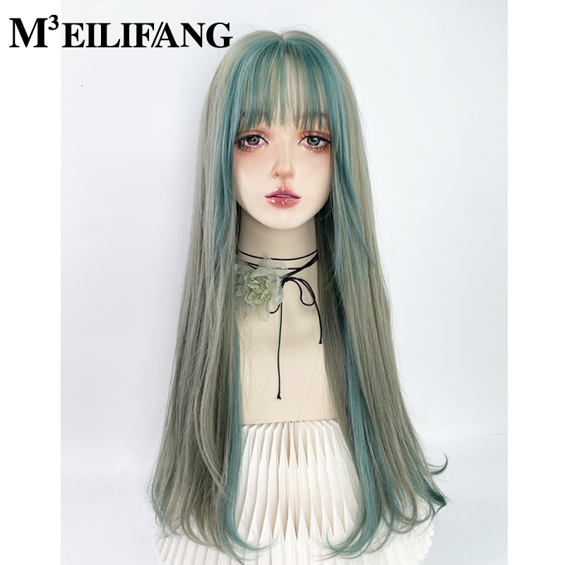 绿色挑染y2k亚文化长卷发假发套