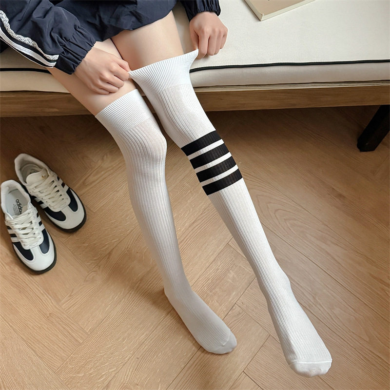 2025薄款四条杠TB款袜子女春夏新款潮黑白条纹运动袜过膝女袜,女士内衣/男士内衣/家居服,长筒袜,淘宝优惠券,粉丝福利购,淘宝优惠卷