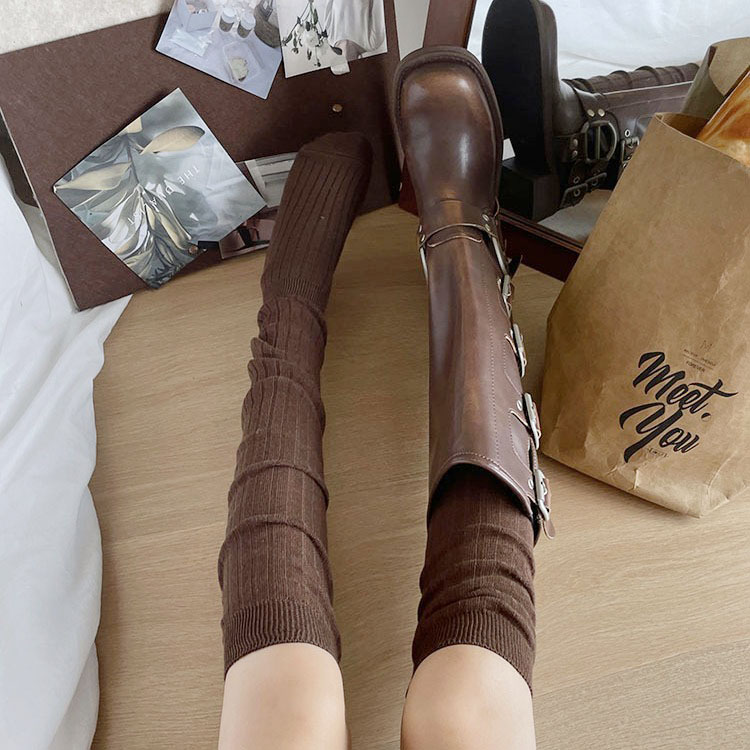 叠穿配靴袜高筒袜棕色中筒小腿袜