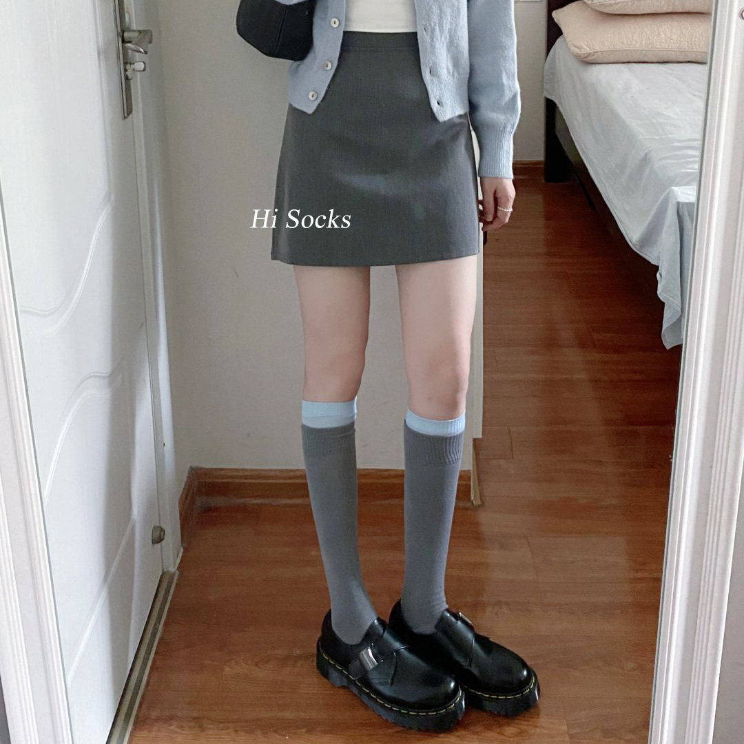 蓝灰拼接中筒袜ins潮堆堆袜韩系小腿袜学院风短袜及膝袜日系长袜,女士内衣/男士内衣/家居服,中筒袜,淘宝优惠券,粉丝福利购,淘宝优惠卷