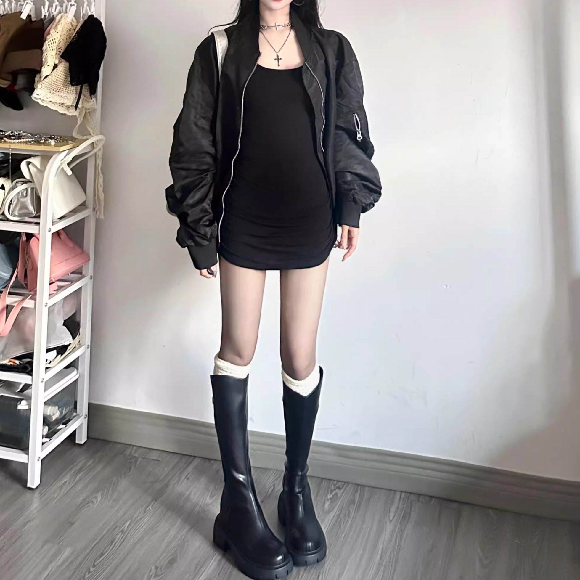 叠穿保暖竖条堆堆袜显瘦纯色长袜