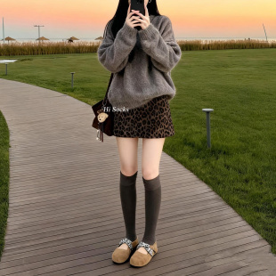 小腿袜女中筒棉袜潮ins黑白jk日系长筒袜高筒袜及膝过膝袜堆堆袜