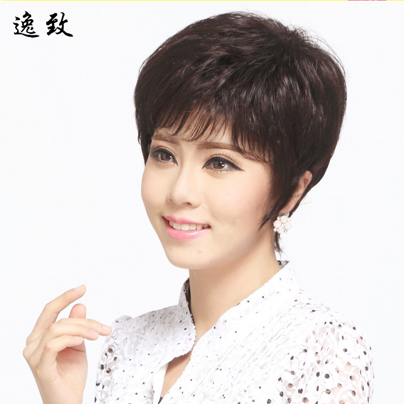 真发假发套女短发妈妈中老年假发短卷发中年女士化疗假发真人发丝