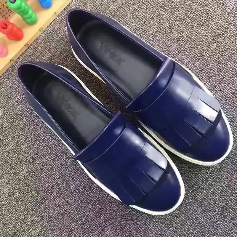 漆牛皮厚底帅气圆头单鞋女2018新款时尚流苏款乐福鞋女鞋深蓝色