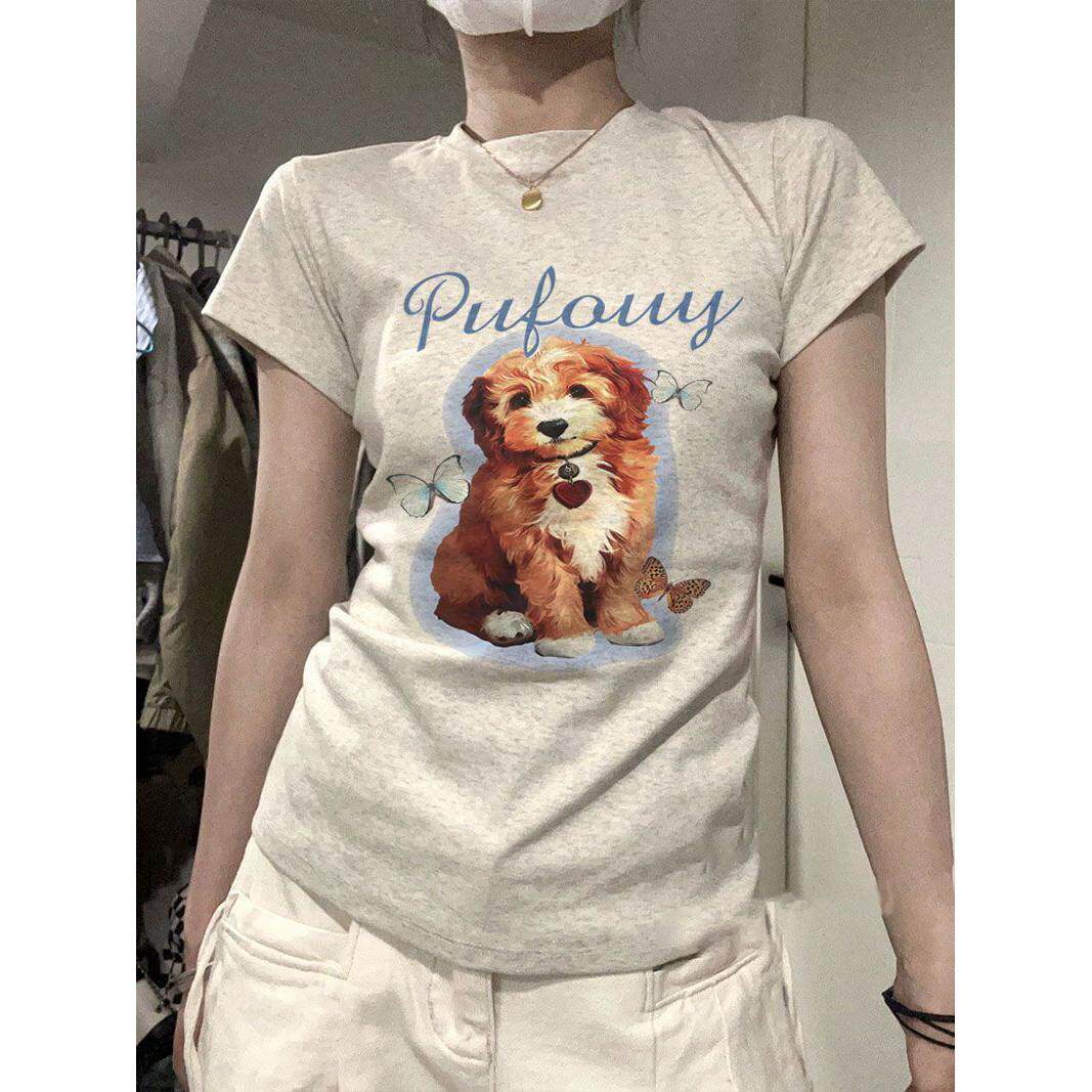 纯棉正肩短袖t恤女收腰设计甜辣修身显瘦学院风打底衫紧身ins上衣