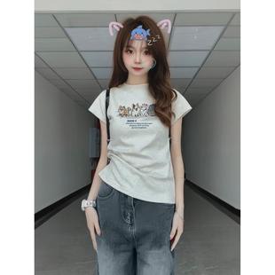 设计显瘦修身 ins纯欲风甜美正肩美式 新款 短袖 上衣潮 t恤女纯棉夏季