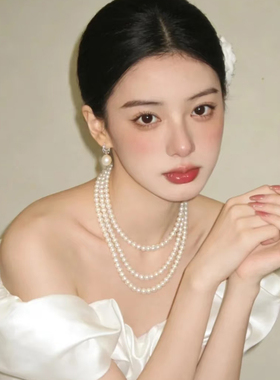 法式复古多层珍珠锁骨链