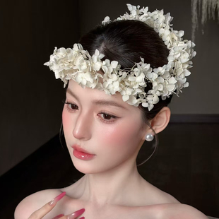 森系简约新娘头饰复工白色花朵发饰高级感优雅气质婚纱礼服配饰品