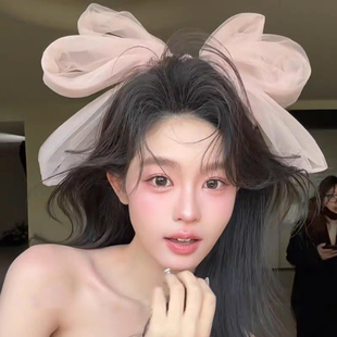 超仙减龄粉色大蝴蝶结发饰新款夸张唯美新娘发夹韩式显脸小头饰