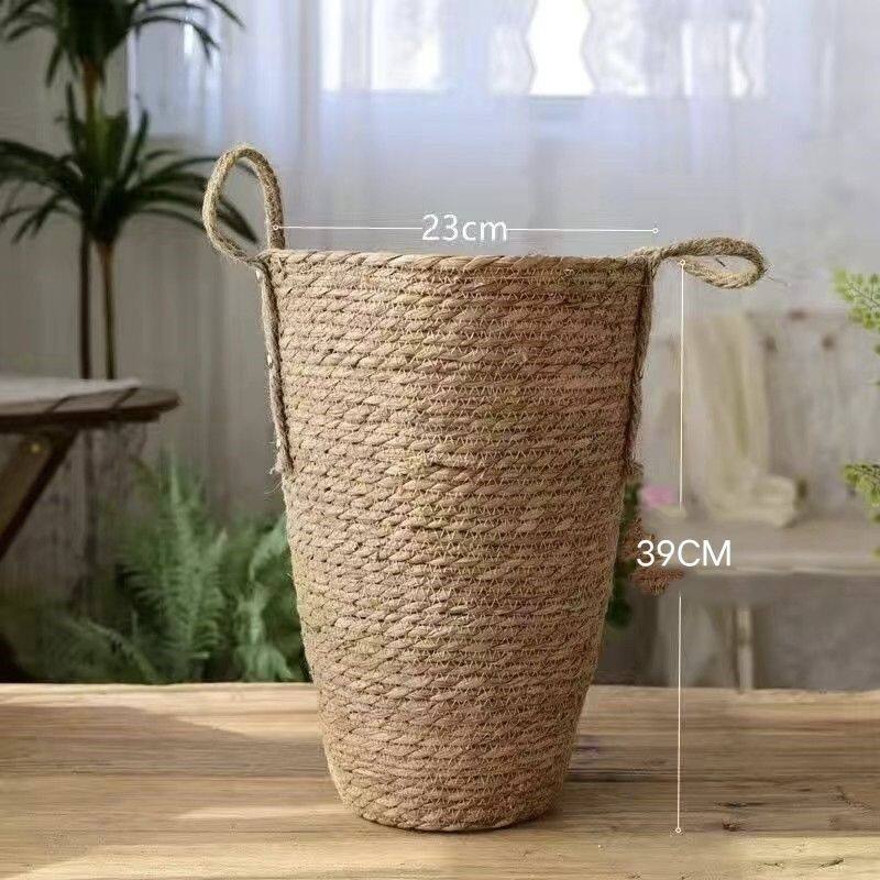 北欧草编织花篮大号花瓶摆件客厅插花满天星干花现代简约藤编花盆