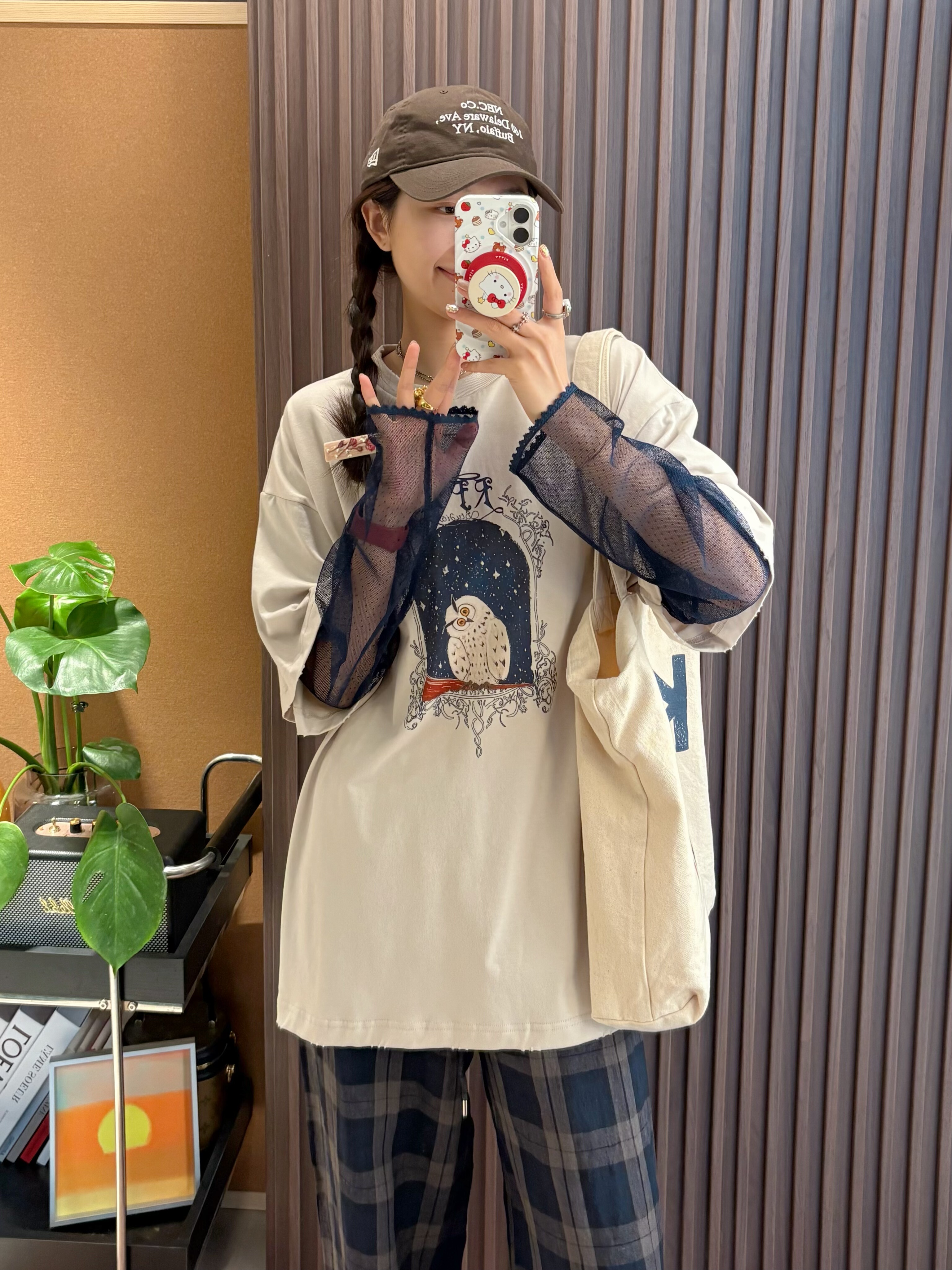 韩版潮流网纱拼接长袖t恤女新款叠穿假两件设计上衣宽松百搭体恤
