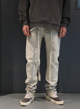 高品质FOG 6TH第六季蓝色抽绳飘带修身小直筒做旧反水洗牛仔裤潮