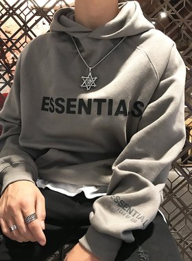 FOG2024ESS高街复线反光印花压胶加绒连帽衫情侣套头卫衣外套男女