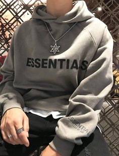 FOG2024ESS高街复线反光印花压胶加绒连帽衫 情侣套头卫衣外套男女