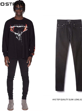 #HS高品质22FW DENIM 纯黑色修身弹力基础款无破坏小脚牛仔长裤潮