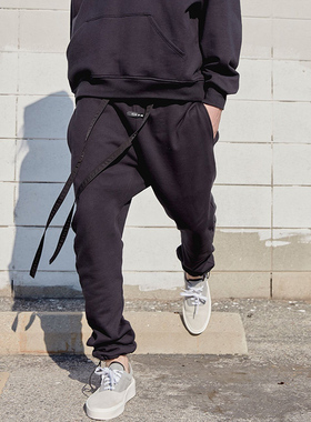 第六季主线 6th FOG风格长裤 束脚飘带抽绳纯黑色男运动裤卫裤潮