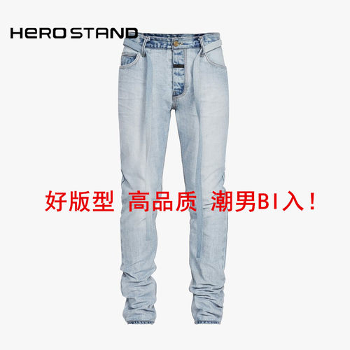fog高品质第六季蓝色做旧牛仔裤