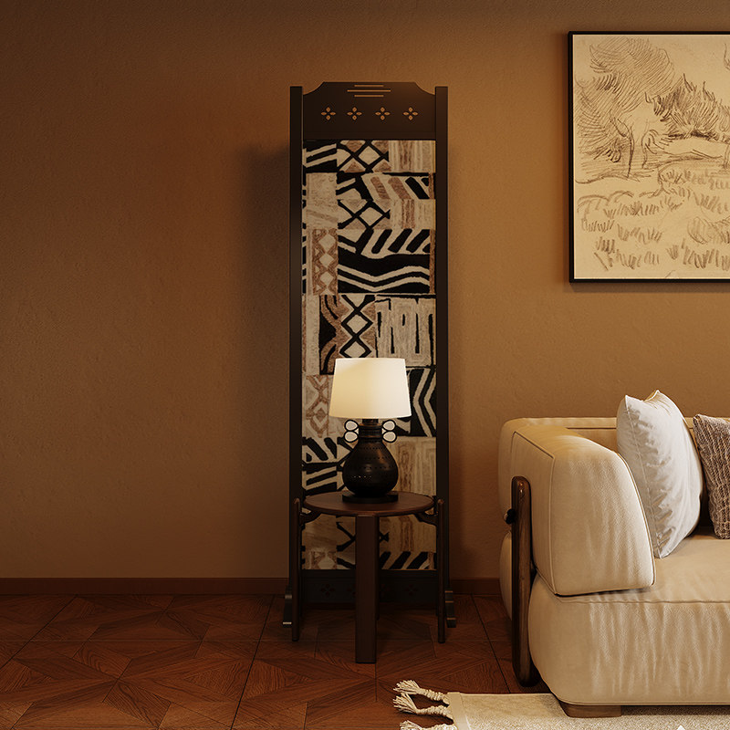 中古艺术抽象风格折叠实木屏风漆画屏风高端入户客厅隔断定制图案