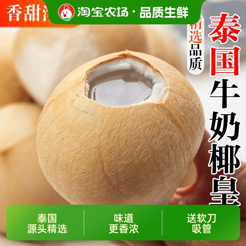 泰国进口椰皇新鲜奶香椰子当季整箱椰王丹嫩沙多椰青送软刀吸管