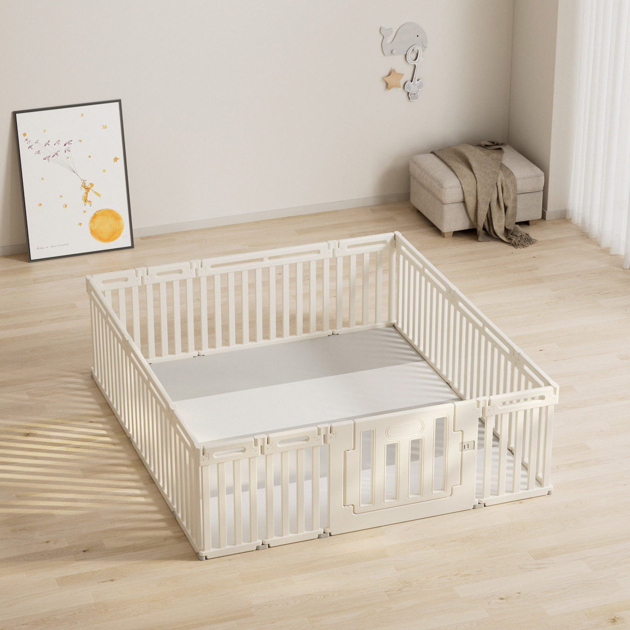 儿童地上围栏防护栏婴儿游乐园宝宝游戏家用爬行垫可折叠栅栏益智