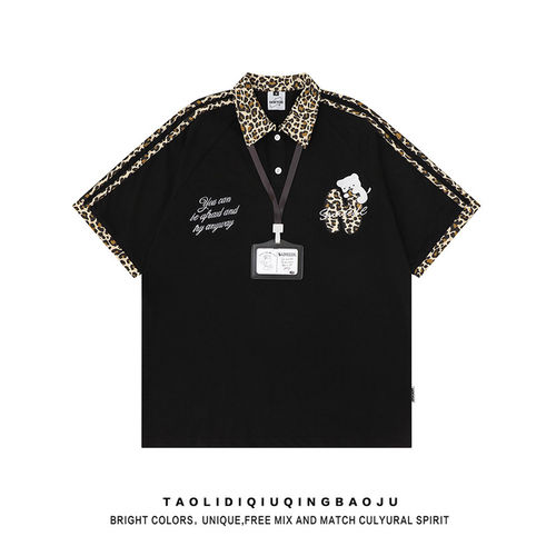 UNOUKW美式复古豹纹polo