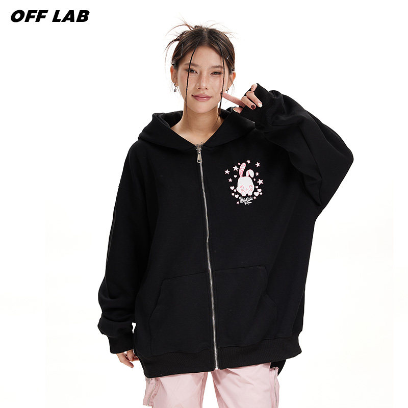 OFFLAB 可爱甜酷卡通卫衣女秋季可拆卸兔子耳朵开衫外套连帽上衣