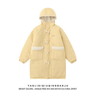 UNO UKNOW原宿风牛角扣拼接羊羔绒连帽外套女冬装加厚保暖棉服中