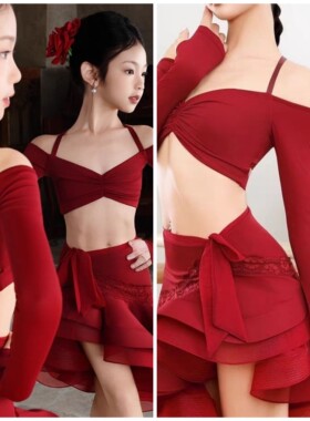 美新拉丁舞赛服【吉普女郎】新款女童表演服长袖鱼骨大摆裙训练服