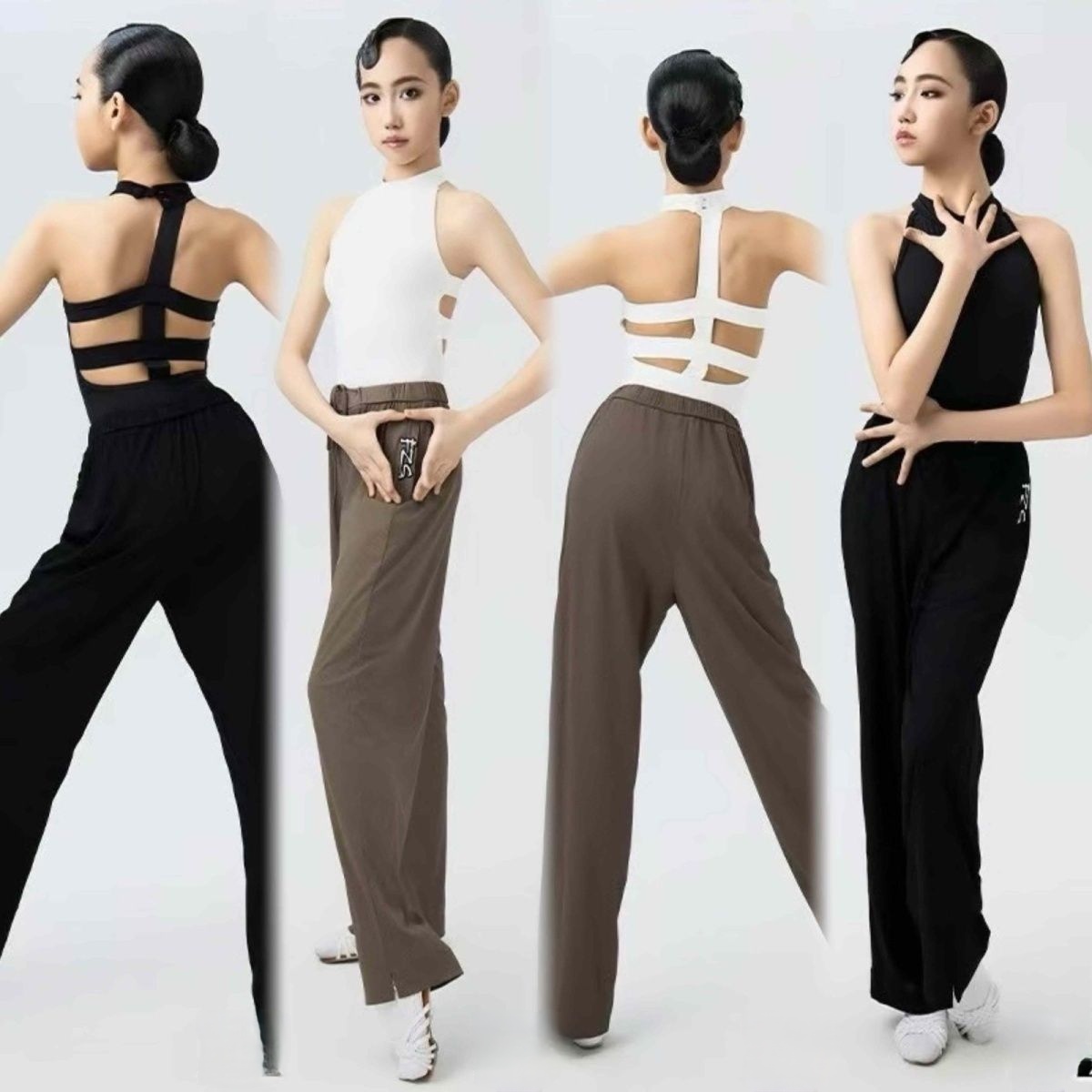 FZS新品悠悠同款少儿拉丁舞超舒服裤子套装鱼骨露背练习服女裤