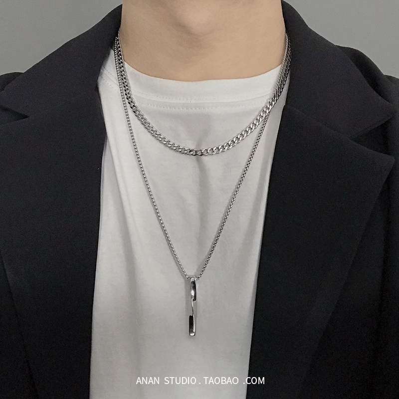 thumbnail for 【ANAN】Hong Kong style simple titanium steel spiral long necklace men's tide ins hip hop women cold wind sweatshirt pendant