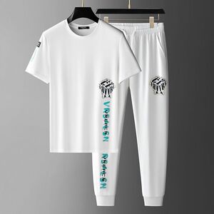 夏季潮男烫钻短袖运动两件套